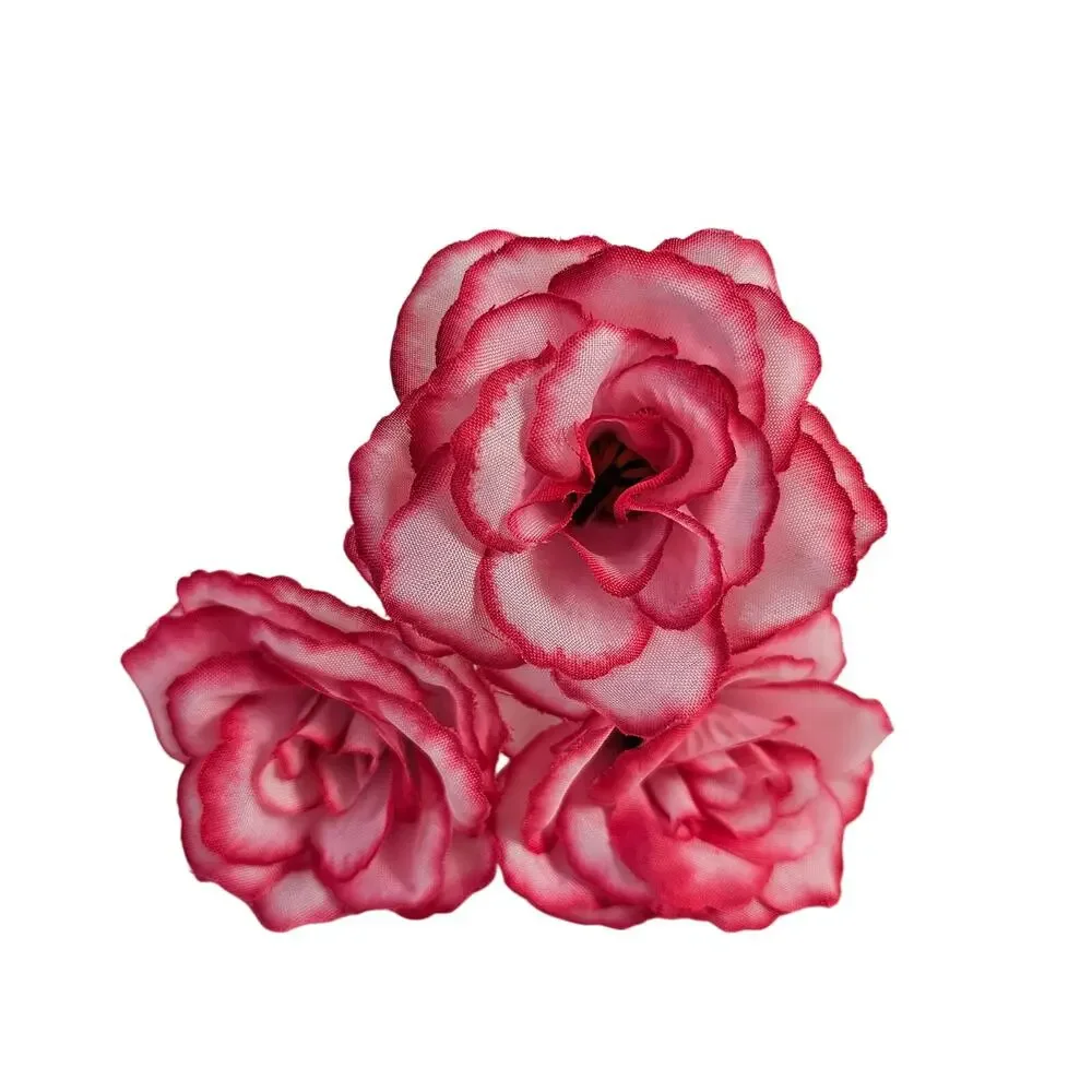 37 Light Pink Hot Pink Edge Silk Roses 2.5in Artificial Flowers w/ Stems